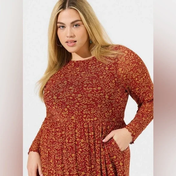 Torrid Red Floral Mesh Mini Dress - Picture 2 of 12